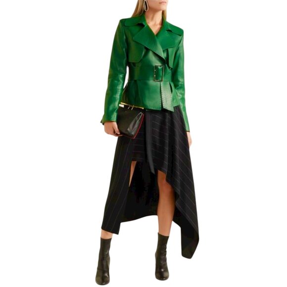 Mugler - Belted Leather Biker Jacket - Emerald Size 38 FR, 6-8 US - Picture 2 of 12